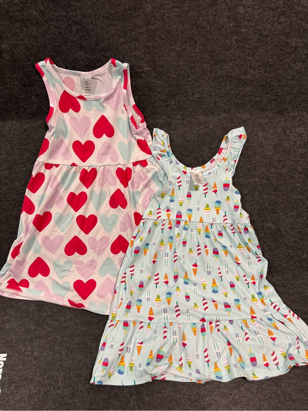 Toddler Girls Heart & Ice Cream Summer Dresses - Pink, Red, Light Blue
